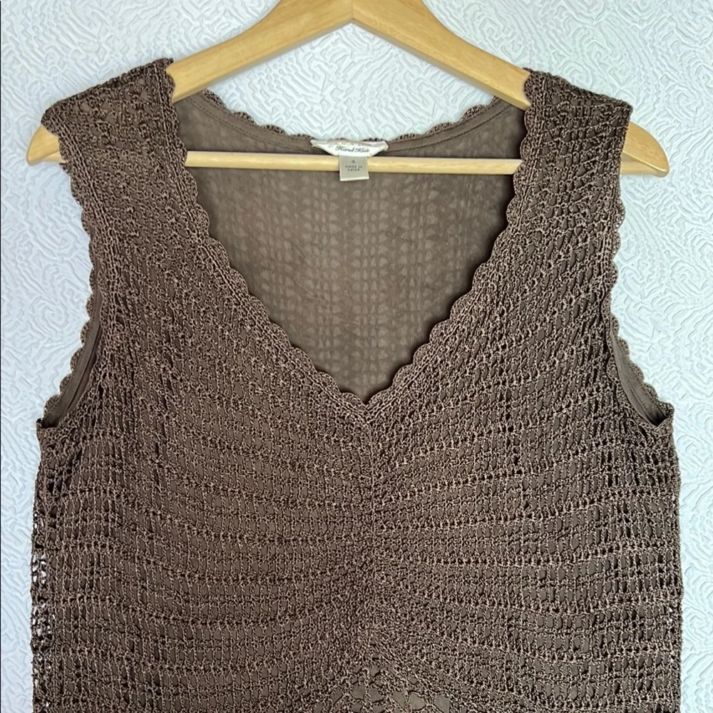 Talbots Hand Knit Crochet Brown Lined Top Minimalist Festival Concert Formal - Picture 7 of 9